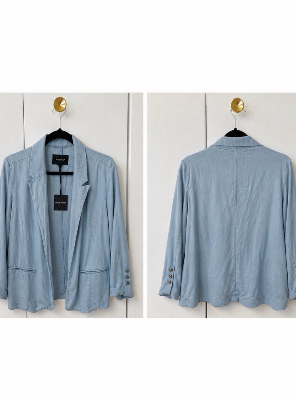 PAIGE Pale Blue Relaxed Linen-Blend Blazer